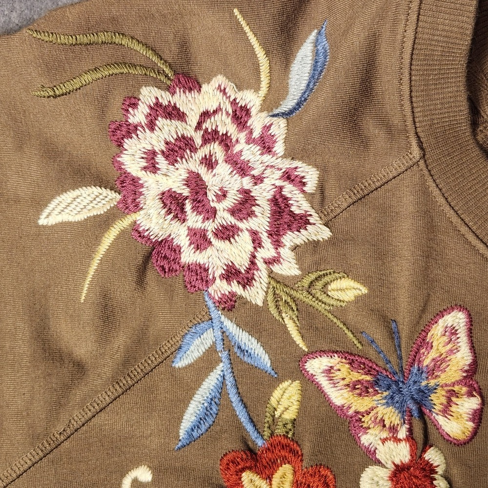 Johnny Was Dreamer Embroidered Sweatshirt XXL Floral Butterfly Pullover Top - Picture 5 of 12